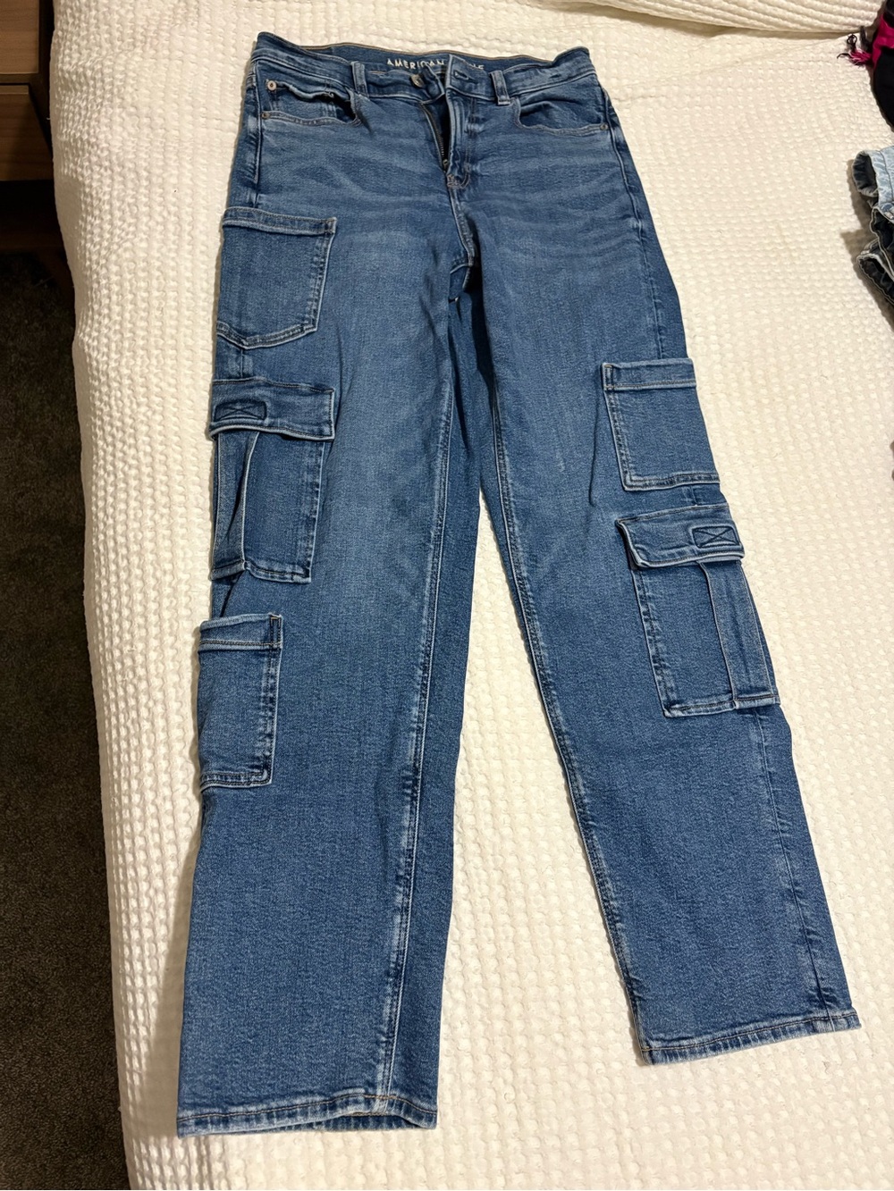 American Eagle Outfitters Blue Straight-Leg Cargo Jeans